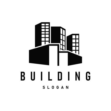 Gayrimenkul inşaat konseptine sahip yüksek katlı bina logosu tasarımı basit bir şablon çizimi
