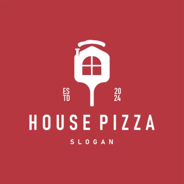 Otantik İtalyan yemek tasarımı pizza logosu illüstrasyon pizzacı konsepti basit eski moda şablon