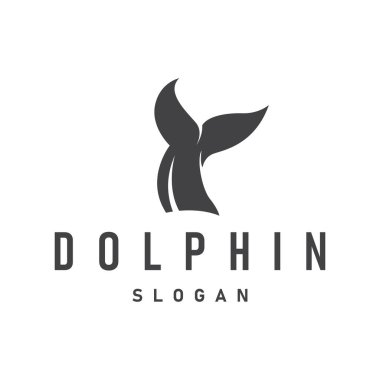 Okyanus hayvanı silueti tasarımı yunus logosu kavramı ve siyah siluet minimalist okyanus ürünü markası şablonu.