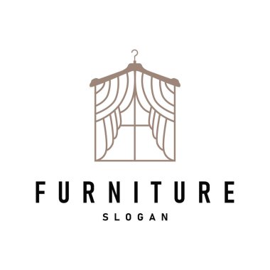 Basit minimalist perde logosuna sahip ev dekorasyonu tasarımı, ticari markalar için pencere dekorasyonu tasarımı