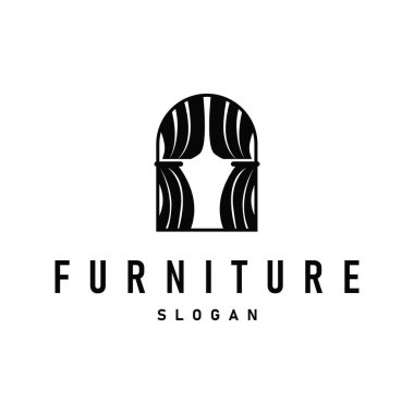 Basit minimalist perde logosuna sahip ev dekorasyonu tasarımı, ticari markalar için pencere dekorasyonu tasarımı