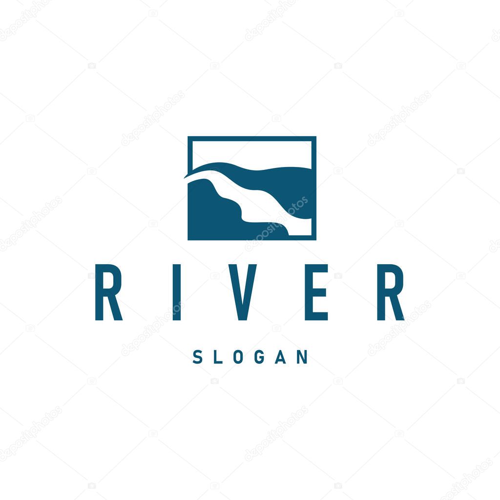 River logo design beautiful natural river scenery with simple minimalist concept illustration of product brand template