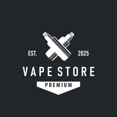 vape logo siluet tasarımı basit vintage retro eski konsept vape aksesuar mağazası duman illüstrasyon şablonu marka veya ürün