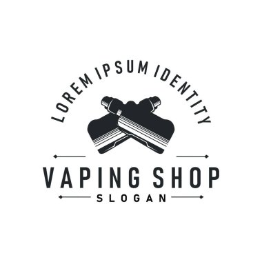 vape logo siluet tasarımı basit vintage retro eski konsept vape aksesuar mağazası duman illüstrasyon şablonu marka veya ürün