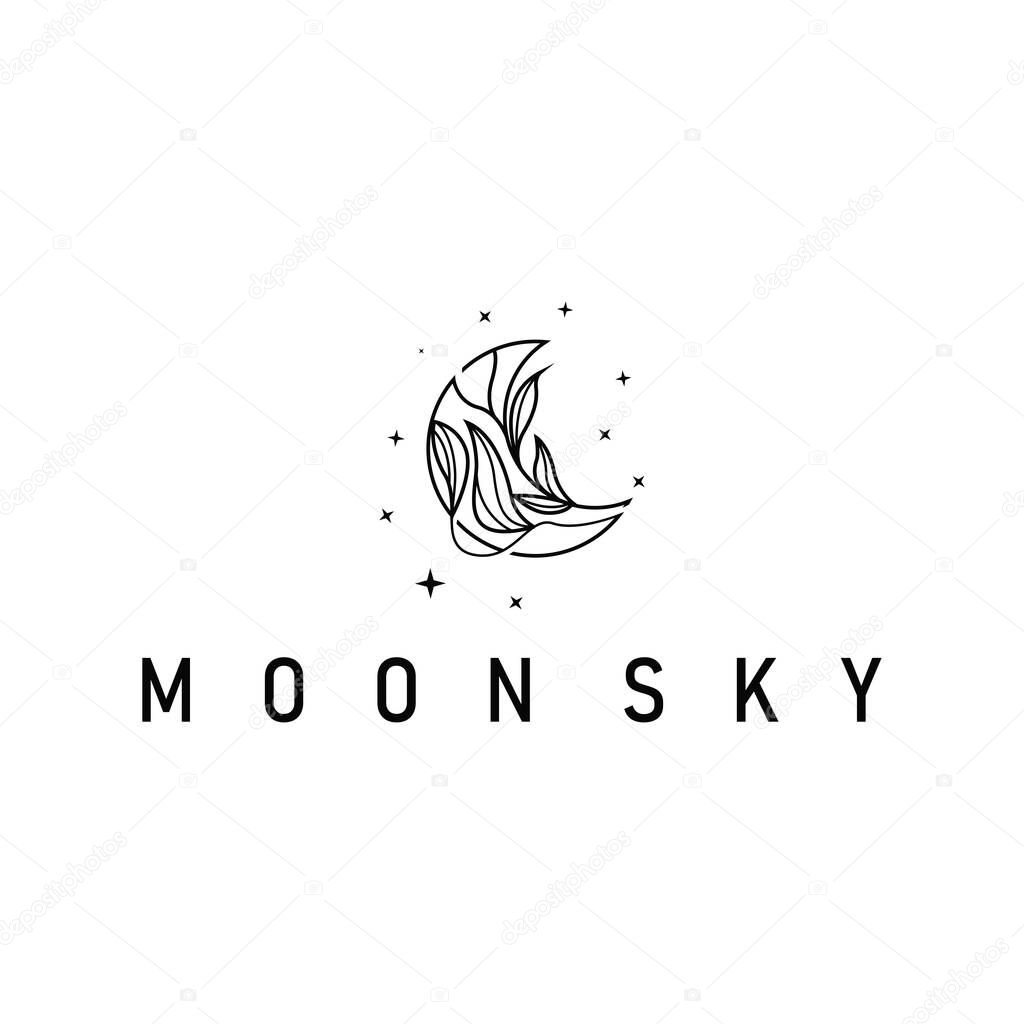 Simple minimalist moon logo design with elegant line concept as a symbol illustration template for a product and business brand