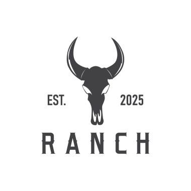 Batı Teksas 'taki eski çiftlik konsept şablonundan Longhorn logo illüstrasyon boynuzu sembollü klasik tasarım konsepti