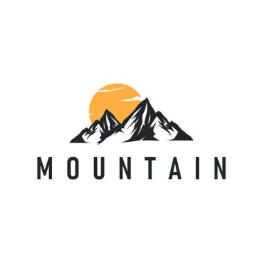 Eski moda tasarımlı siyah siluet konsepti basit dağ logosu doğal manzara sembolü cezbedici dağ doğası.