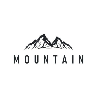 Eski moda tasarımlı siyah siluet konsepti basit dağ logosu doğal manzara sembolü cezbedici dağ doğası.