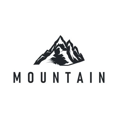 Eski moda tasarımlı siyah siluet konsepti basit dağ logosu doğal manzara sembolü cezbedici dağ doğası.