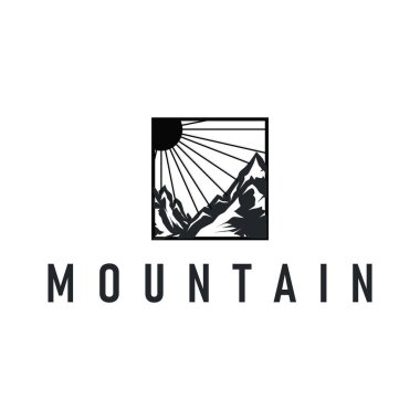 Eski moda tasarımlı siyah siluet konsepti basit dağ logosu doğal manzara sembolü cezbedici dağ doğası.