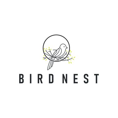Modern tasarım kuş yuvası logosu, çizgi konsepti kuş barınağı, uçan hayvan şablonu çizim sembolü marka markası
