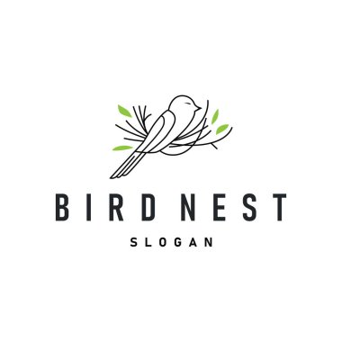 Modern tasarım kuş yuvası logosu, çizgi konsepti kuş barınağı, uçan hayvan şablonu çizim sembolü marka markası