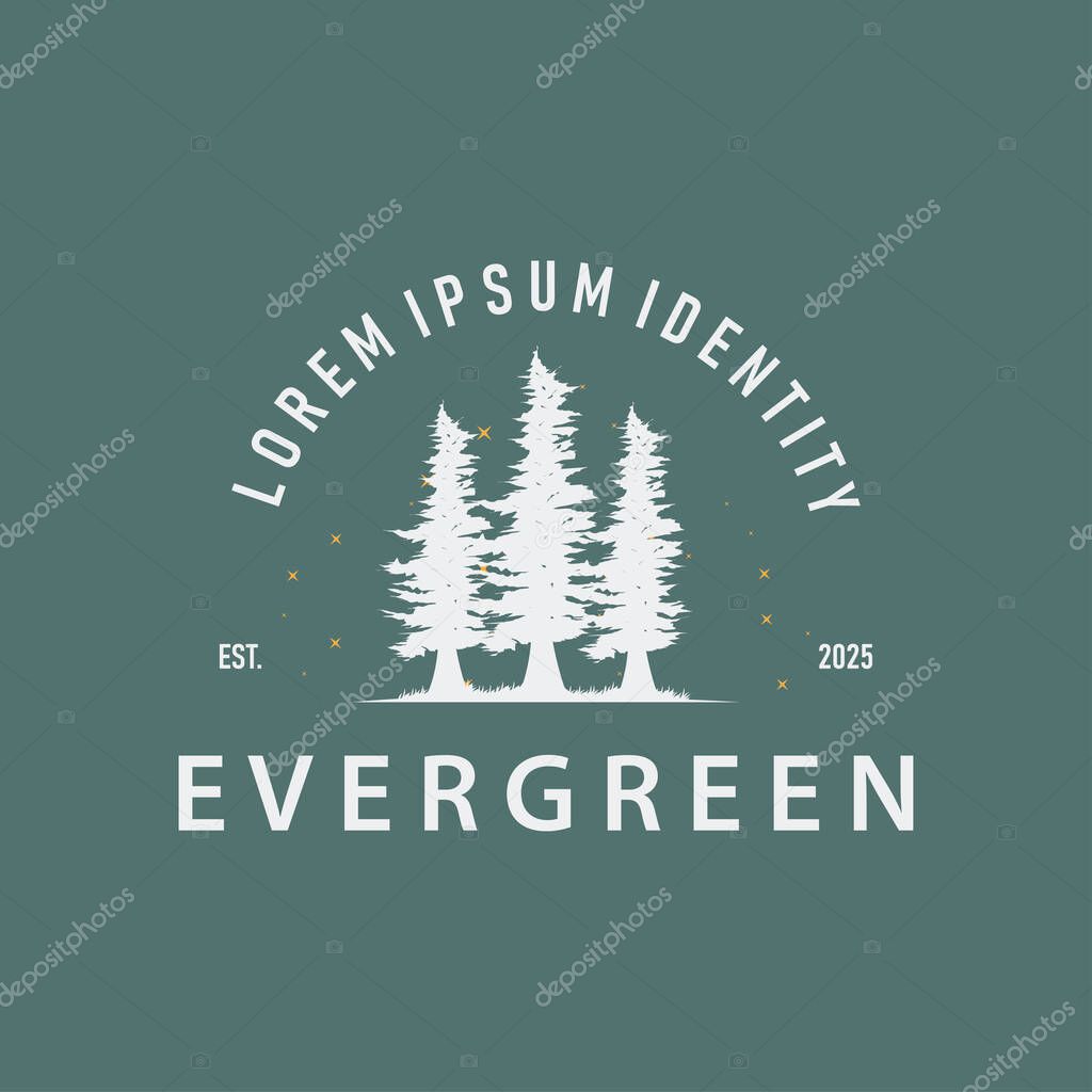 Natural beauty forest concept design with beautiful forest logo and dense trees, fresh natural atmosphere, illustration of product business brand symbol template