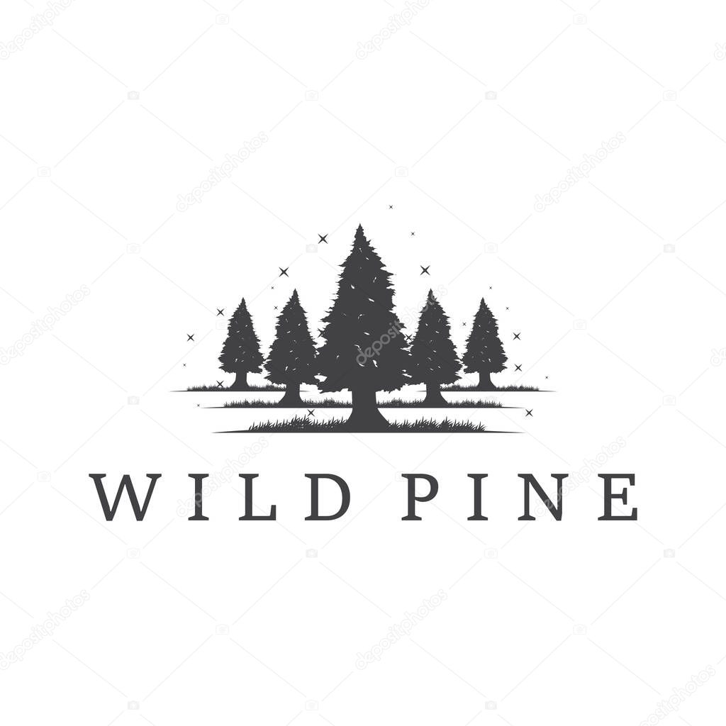 Natural beauty forest concept design with beautiful forest logo and dense trees, fresh natural atmosphere, illustration of product business brand symbol template
