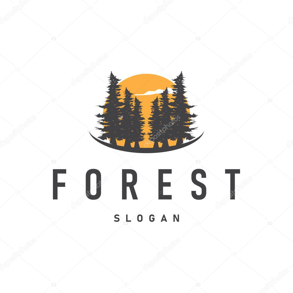 Natural beauty forest concept design with beautiful forest logo and dense trees, fresh natural atmosphere, illustration of product business brand symbol template