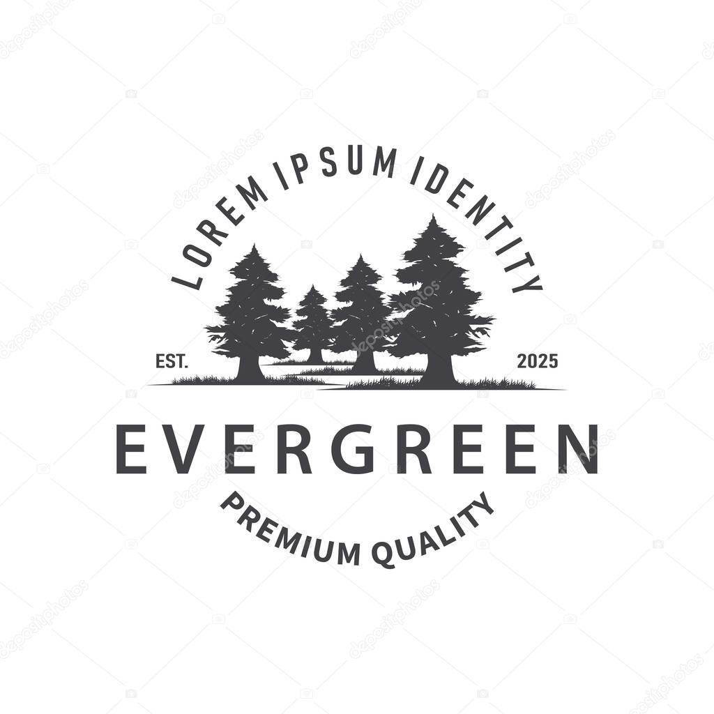 Natural beauty forest concept design with beautiful forest logo and dense trees, fresh natural atmosphere, illustration of product business brand symbol template