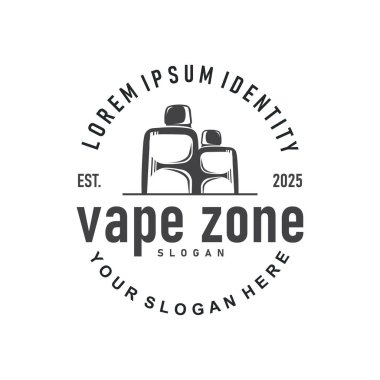 vape logo siluet tasarımı basit vintage retro eski konsept vape aksesuar mağazası duman illüstrasyon şablonu marka veya ürün