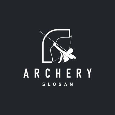 Basit bir okçu logosu tasarımı basit ve zarif siyah siluet konsepti, okçuluk spor sembolü tasarım örnekleme şablonu olarak