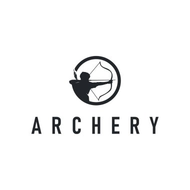 Basit bir okçu logosu tasarımı basit ve zarif siyah siluet konsepti, okçuluk spor sembolü tasarım örnekleme şablonu olarak