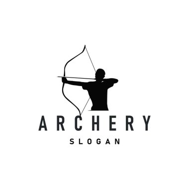 Basit bir okçu logosu tasarımı basit ve zarif siyah siluet konsepti, okçuluk spor sembolü tasarım örnekleme şablonu olarak