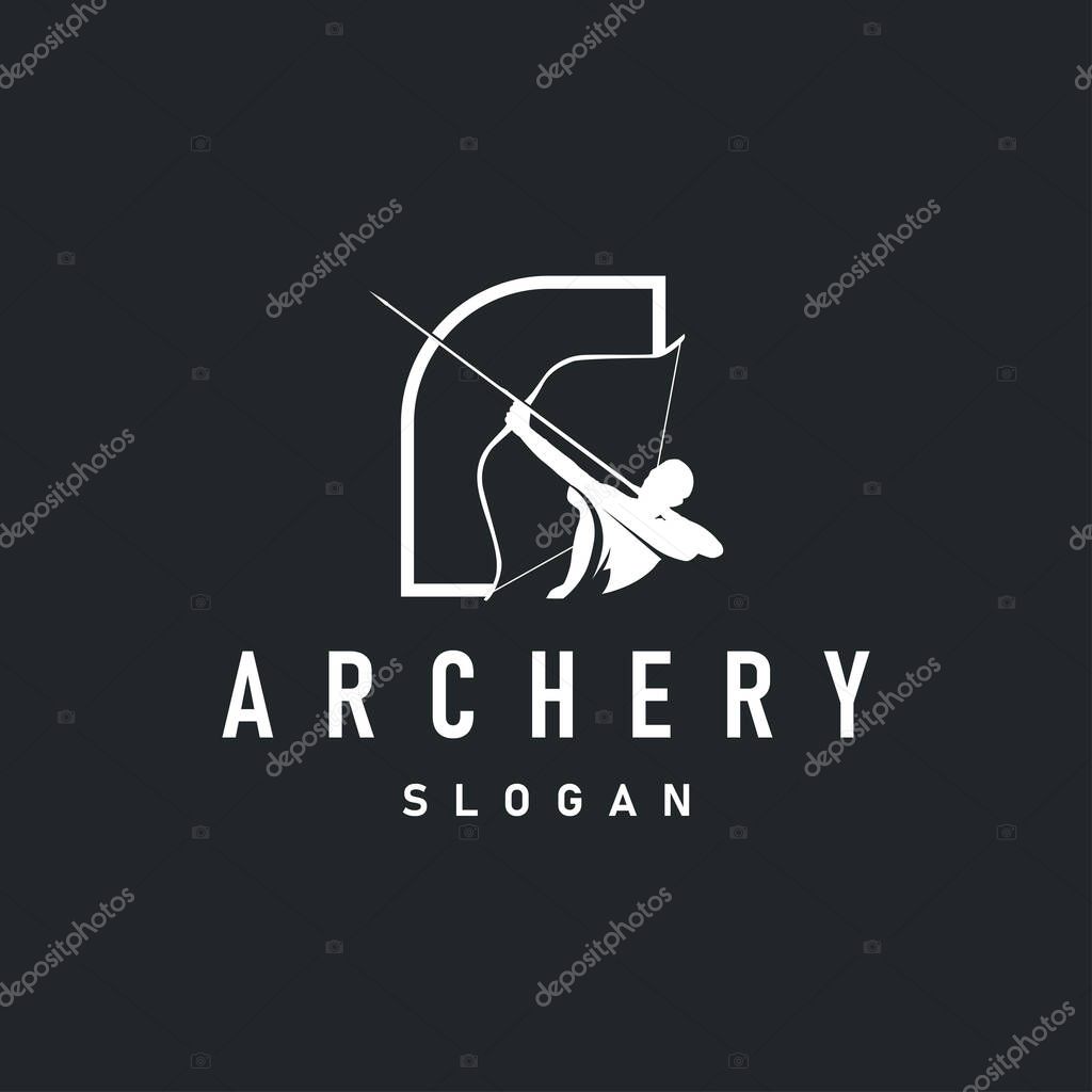 Simple archer logo design with simple and elegant black silhouette concept, archery sports symbol as design illustration template
