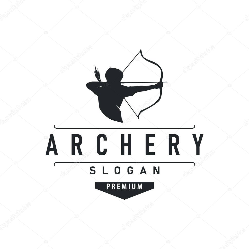 Simple archer logo design with simple and elegant black silhouette concept, archery sports symbol as design illustration template