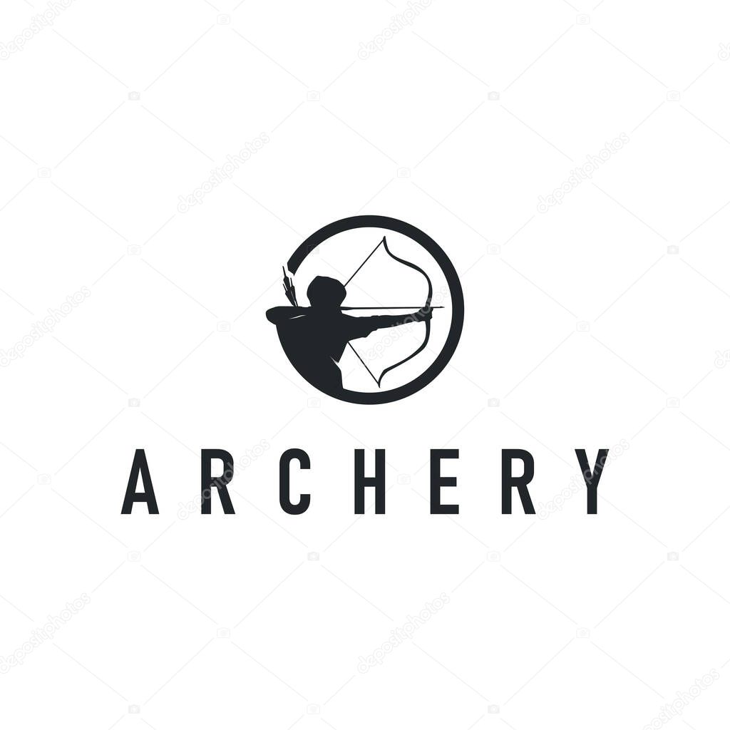 Simple archer logo design with simple and elegant black silhouette concept, archery sports symbol as design illustration template