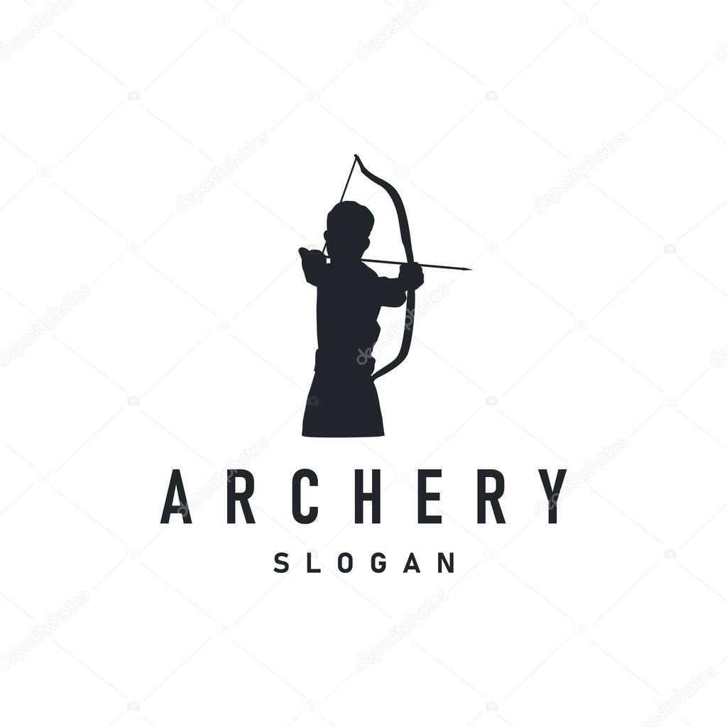 Simple archer logo design with simple and elegant black silhouette concept, archery sports symbol as design illustration template