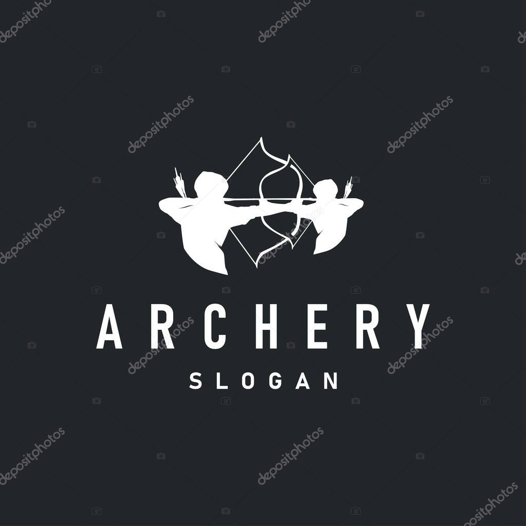 Simple archer logo design with simple and elegant black silhouette concept, archery sports symbol as design illustration template