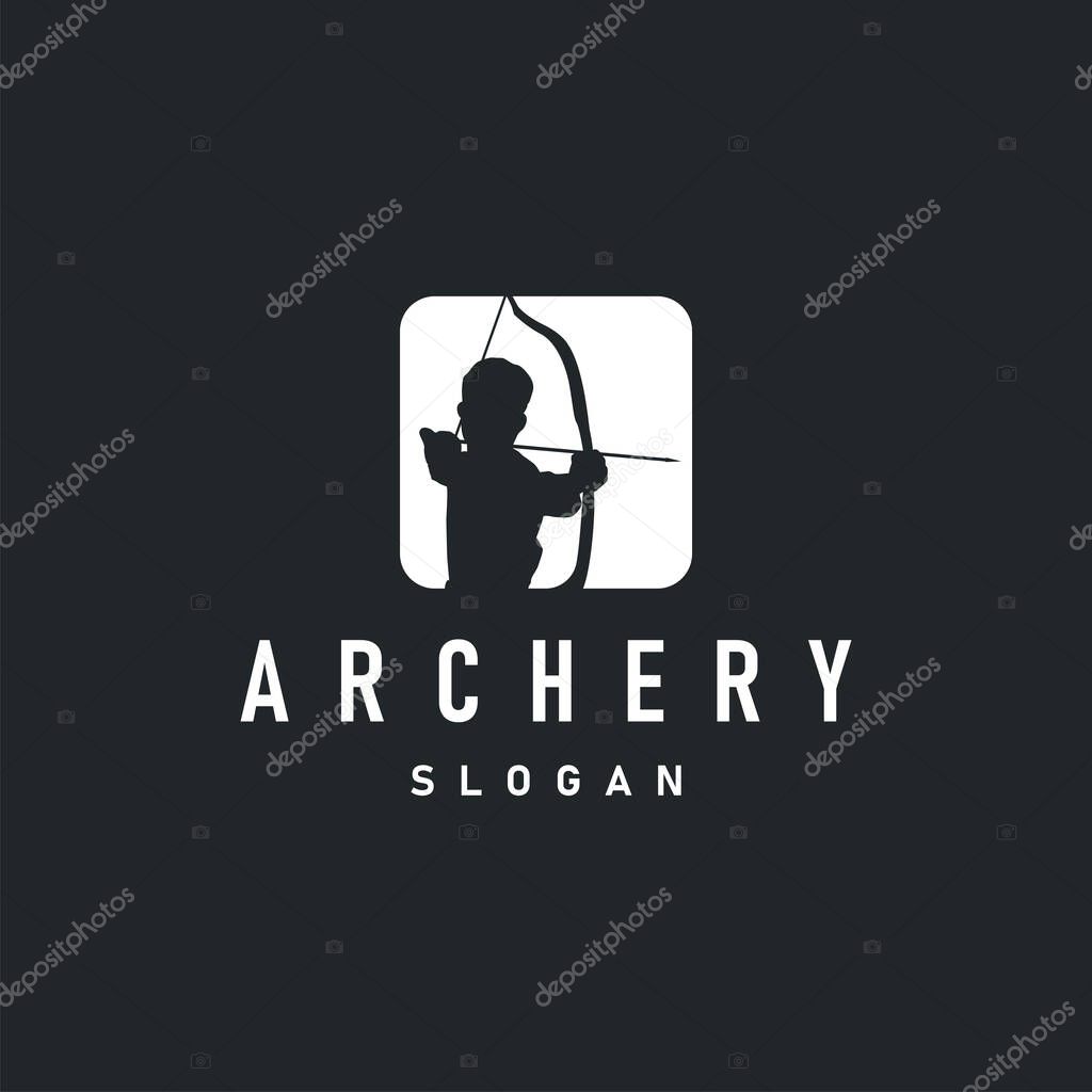 Simple archer logo design with simple and elegant black silhouette concept, archery sports symbol as design illustration template