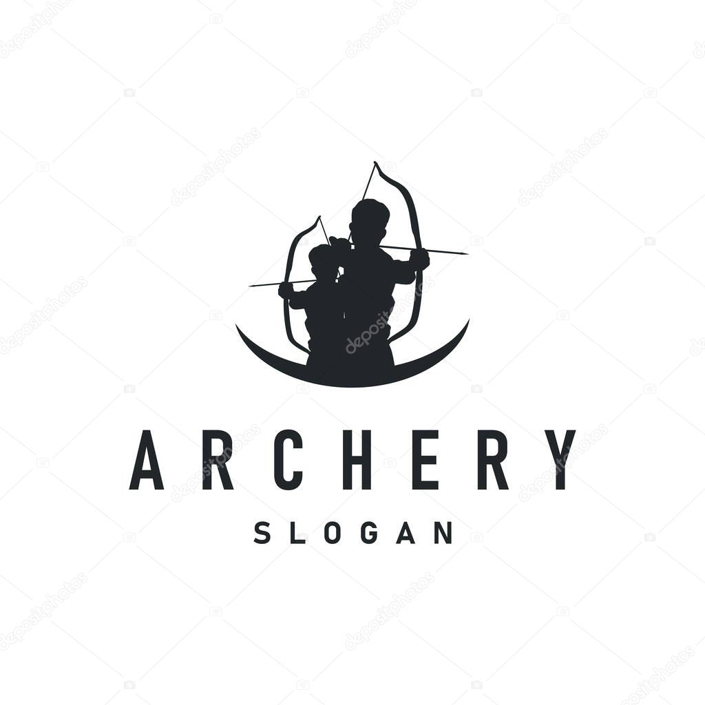Simple archer logo design with simple and elegant black silhouette concept, archery sports symbol as design illustration template