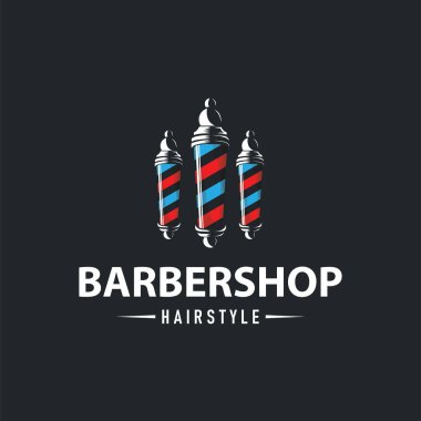 Klasik retro modern berber logosu tasarımı, berber dükkanı konsepti, havalı saç stili ve tıraş malzemelerinin resim çizimlerinin silüeti ürün markası, iş ve dükkan şablonu