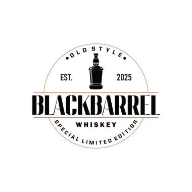 Basit minimalist viski logosu tasarımı, burbon içeceği tasarımı eski antika klasik resim sembolü marka ürün şablonu, iş yeri, bar, kafe, restoran