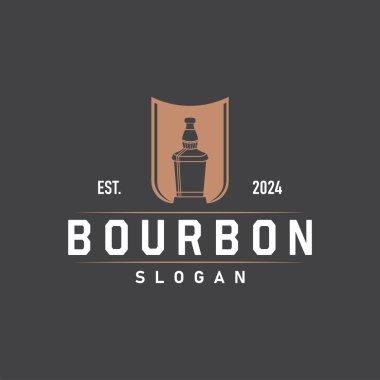 Basit minimalist viski logosu tasarımı, burbon içeceği tasarımı eski antika klasik resim sembolü marka ürün şablonu, iş yeri, bar, kafe, restoran