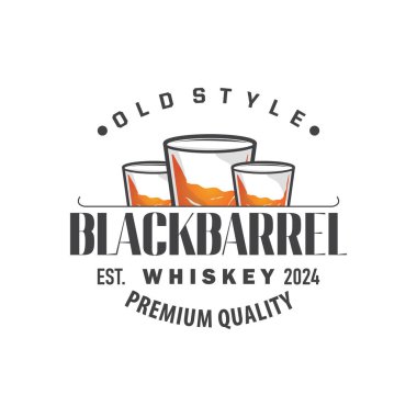 Basit minimalist viski logosu tasarımı, burbon içeceği tasarımı eski antika klasik resim sembolü marka ürün şablonu, iş yeri, bar, kafe, restoran