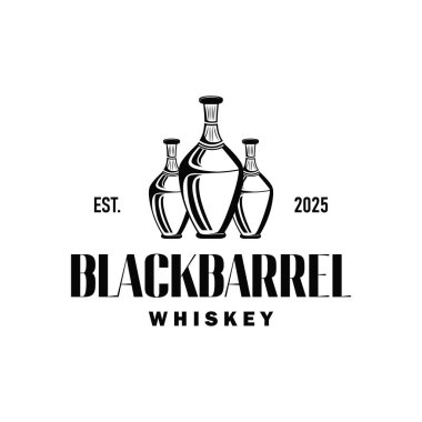 Basit minimalist viski logosu tasarımı, burbon içeceği tasarımı eski antika klasik resim sembolü marka ürün şablonu, iş yeri, bar, kafe, restoran
