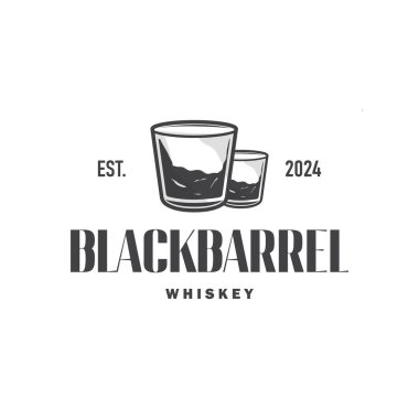 Basit minimalist viski logosu tasarımı, burbon içeceği tasarımı eski antika klasik resim sembolü marka ürün şablonu, iş yeri, bar, kafe, restoran