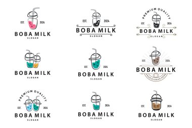 Boba İçeceği Logosu, Süt Çayı Şirin Boba İnci Jöle İçeceği Kabarcık Vektörü Basit Minimalist Tasarım