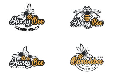 Organik bal arısı logosu tasarımı demet retro vintage konsept arılar hayvan prim şablonu