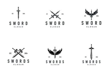 Siyah siluet tasarımı, logo kılıçlı savaş teçhizatı. Bıçak izi gücü.