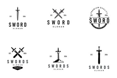 Siyah siluet tasarımı, logo kılıçlı savaş teçhizatı. Bıçak izi gücü.