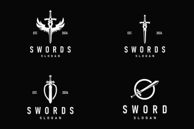 Siyah siluet tasarımı, logo kılıçlı savaş teçhizatı. Bıçak izi gücü.