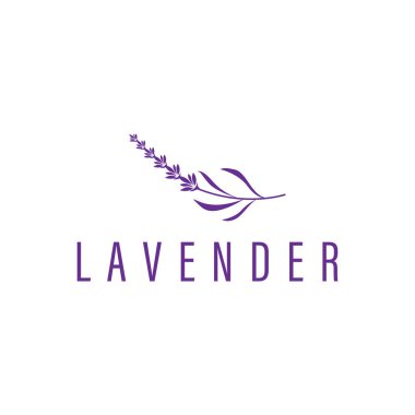 Lavanta çiçeği tasarımı, lavanta logosu konsepti, sağlık ve parfüm için aromaterapi bitkisi, bir iş ürünü markasının sembolü olan modern sadelik, ayrıca bir poster veya marka örnekleme şablonu.