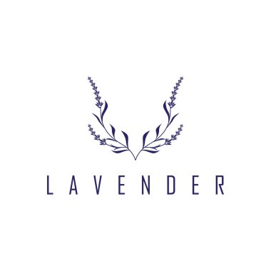 Lavanta çiçeği tasarımı, lavanta logosu konsepti, sağlık ve parfüm için aromaterapi bitkisi, bir iş ürünü markasının sembolü olan modern sadelik, ayrıca bir poster veya marka örnekleme şablonu.
