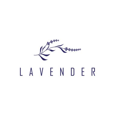 Lavanta çiçeği tasarımı, lavanta logosu konsepti, sağlık ve parfüm için aromaterapi bitkisi, bir iş ürünü markasının sembolü olan modern sadelik, ayrıca bir poster veya marka örnekleme şablonu.