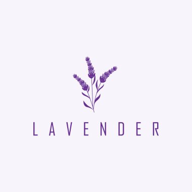 Lavanta çiçeği tasarımı, lavanta logosu konsepti, sağlık ve parfüm için aromaterapi bitkisi, bir iş ürünü markasının sembolü olan modern sadelik, ayrıca bir poster veya marka örnekleme şablonu.
