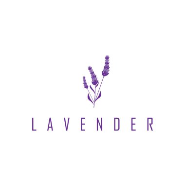 Lavanta çiçeği tasarımı, lavanta logosu konsepti, sağlık ve parfüm için aromaterapi bitkisi, bir iş ürünü markasının sembolü olan modern sadelik, ayrıca bir poster veya marka örnekleme şablonu.
