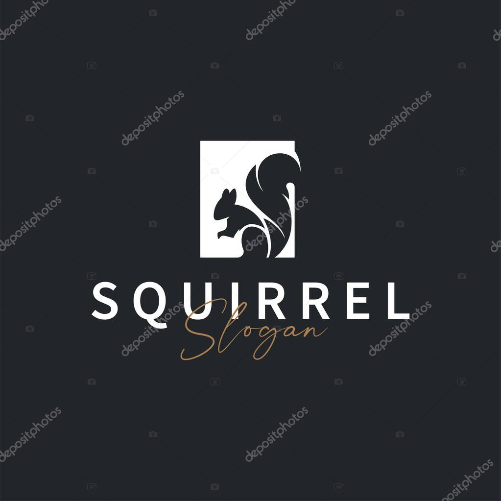 Animal logo squirrel black silhouette design minimalist simple black and white design vintage concept as a symbol illustration template for brand or poster