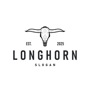 Batı Teksas 'taki eski çiftlik konsept şablonundan Longhorn logo illüstrasyon boynuzu sembollü klasik tasarım konsepti