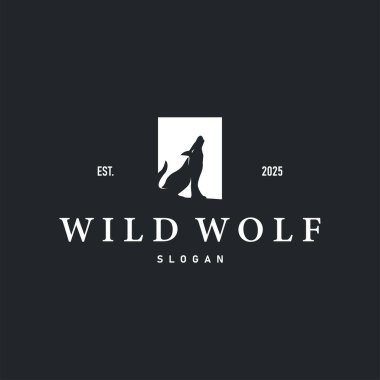Siyah siluet tasarımı logo kurt vahşi hayvan çizim şablonu
